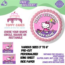 HELLO KITTY Custom Birthday Cake Topper Edible Icing/Rice circle round square