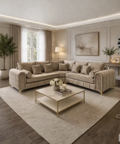 Luxury beige velvet corner - velvet,