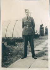Photo 1940's  RAF Serviceman On Base Outside Nissen Hut 