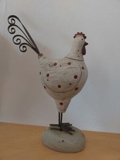 Hand made, hand carved wooden Cockerall/hen for inside/outside on stand
