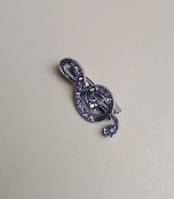 Beautiful Clear Diamante Rhinestone Treble Clef Brooch Music Note Musical 
