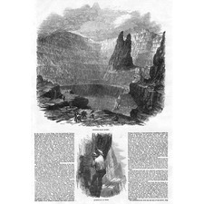 PENRHYN Slate Quarry Bethesda Quarryman at Work - Antique Print 1858