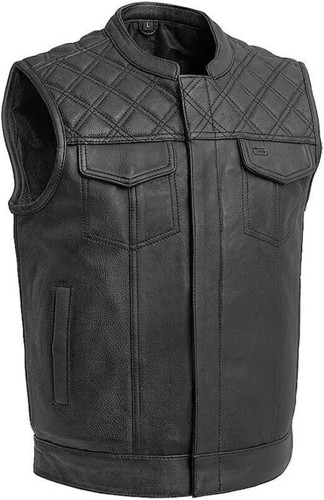 Men black leather - leather, vest