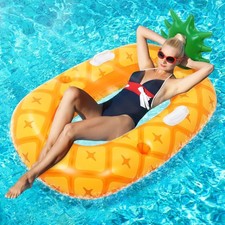 Pineapple Pool Inflatable Float Raft Boat With Drinks Holder 125x80cm Ex Display