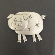 JJ Jonette Vintage Pewter Pig Moving Legs Brooch