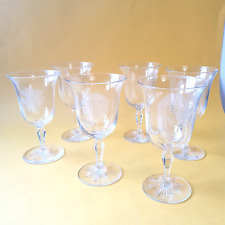 6 Antique HAWKES Cut Etch Blown Stem Crystal MONGRAM Wine Glasses - JRC