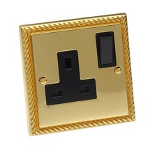 Georgian Brass Rope Electrical Switches & Sockets / Bright Brass Menu Options