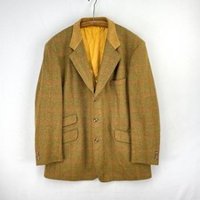 Crombie Tweed Sports Jacket Mens 46R Green Check Wool Corduroy Hacking Blazer