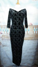 Evening Dress 10 Black Velvet Silver Glitter QUIZ  Ballgown Stretch Party Prom