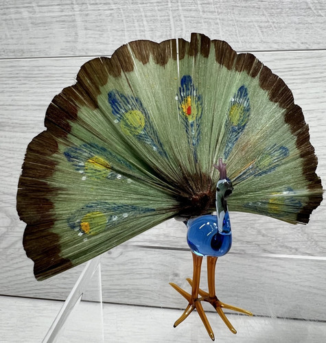 Art glass peacock with spun - with,