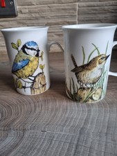 Pair Of Waterside Porcelain Fine China Mugs Made In England Design Birds