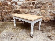 Hand-Crafted Rustic Pine Coffee Table – Painted Turned Legs – Country Farmhouse
