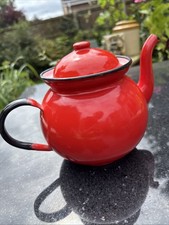 Red Vintage Enamel Tea Pot