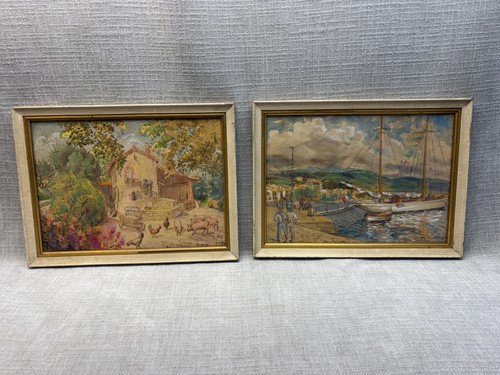Pair vintage french watercolor - pair,