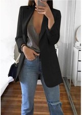 Womens Long Sleeve Solid Blazer Jacket Suit Ladies Work Casual Slim Coat Tops UK