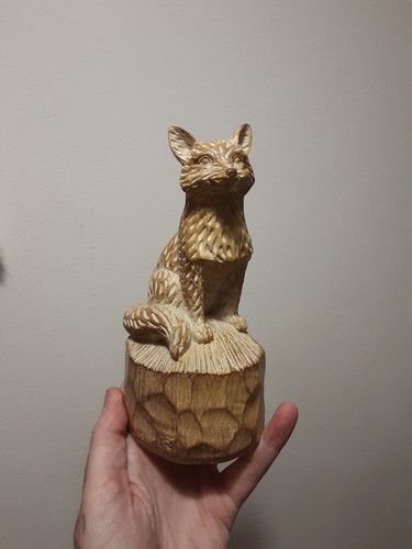 Carved wooden fox home - wooden, decor