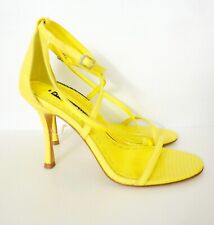 Alice & Olivia Deidra Neon Yellow Mock Lizard Leather Sandals Heels New