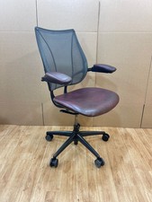 Humanscale Liberty Task Chair Oxblood Leather Seat Arm Computer Mesh Wine Claret