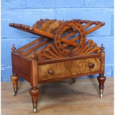 A Victorian Carved Walnut Single Drawer Canterbury or Magazine Rack