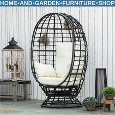 Swivel Rattan Egg Chair with Cushion and Pillow for Garden Patio or Balcony Use