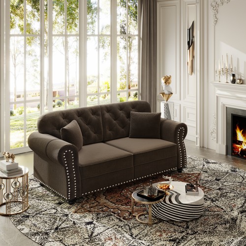 Brown velvet chesterfield - 63",