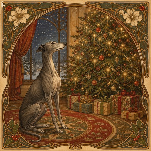 Greyhound and christmas tree - greyhound,