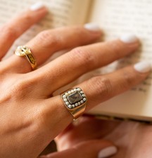 Antique Victorian Split Pearl Mourning Ring c. 1880 Size P