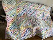 Vintage Handmade Shabby Chic Geometric Quilt Large Double Beautiful