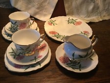 crown regent bone china 2 tea cup saucer side plate & 1 plate & Jug