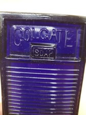 Antique Cobalt Glass Advertisement For Colgate Soap Washboard 5" C. 1900 Rare