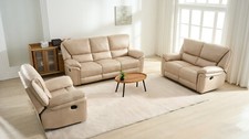 Beige High Quality Fabric Reclining 3 Seater / 2 Seater / Armchair Suite DENVER