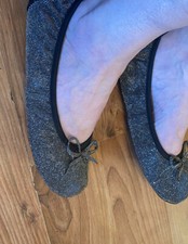 ladies uk size 6.5 black silver sparkly folding pumps for handbag dune vgc