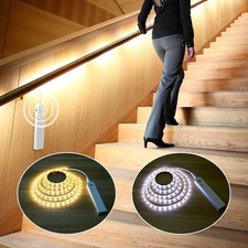 White PIR Motion Sensor LED Strip Light Battery Powered Stairs Cabinet Closet UK