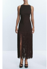 Zara womens viral fitted brown fringed dress , size small BNWT