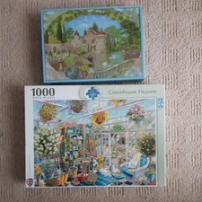 2 x 1000 Piece Jigsaw Puzzles -Old Castle Garden & Greenhouse Heaven - Complete