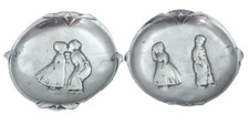 Pair Vintage Art Nouveau Pewter Dishes Trays w Dutch Children Boy & Girl ? WMF