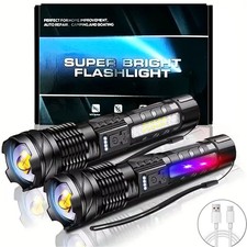 2 x 990000000LM Super Bright Flashlight LED Powerful Rechargeable Torch Zoomable