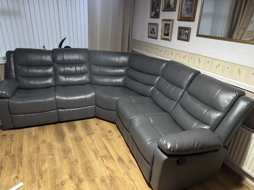 Recliner grey leather corner - grey,