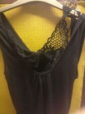 Poof Apparel.Ladies Black, Lace Racer Back Insert, Vest Top - size S