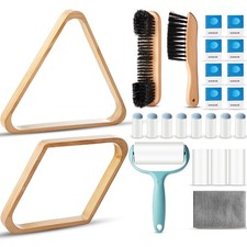 22 Pcs Pool Table Brush Set Wooden Billiard Rack 8 or 9 Ball Triangle Diamond...