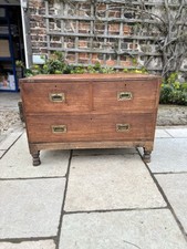 British Military Campaign Chest Of Drawers Antique Dark Wood Brass Handles