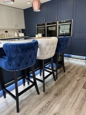 2 Navy & 2 Grey Velvet Kitchen Stools From My Furniture (Set Of 4)