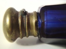 Victorian cobalt blue glass double ended perfume scent bottle; brass end mounted