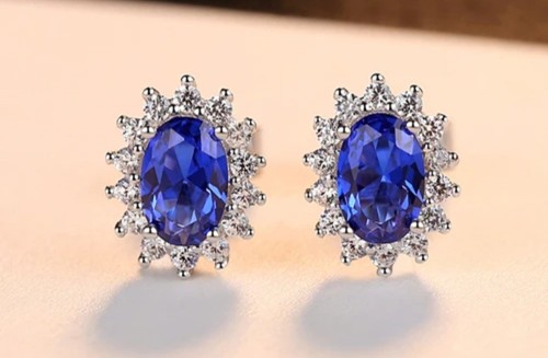 Blue sapphire stud - blue, earrings
