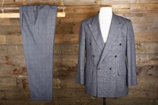 Vintage M&S double breasted suit 42R 36W 31L grey glen plaid check wool