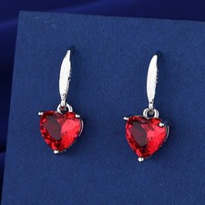 Red crystal heart hoop dangle - hoop,