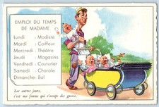 c1930's Old Man With Triplets Babies Crying Stroller France Antique Postcard