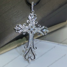 Religious Cross Heart design Pendant Round Cut Moissanite Solid Sterling Silver