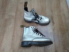 DR MARTENS 1460 PASCAL MET LEATHER BOOTS SILVER SIZE UK 4