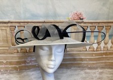 Navy Blue White Fascinator Hat Wedding Hatinator Headband Races Occasion MOB